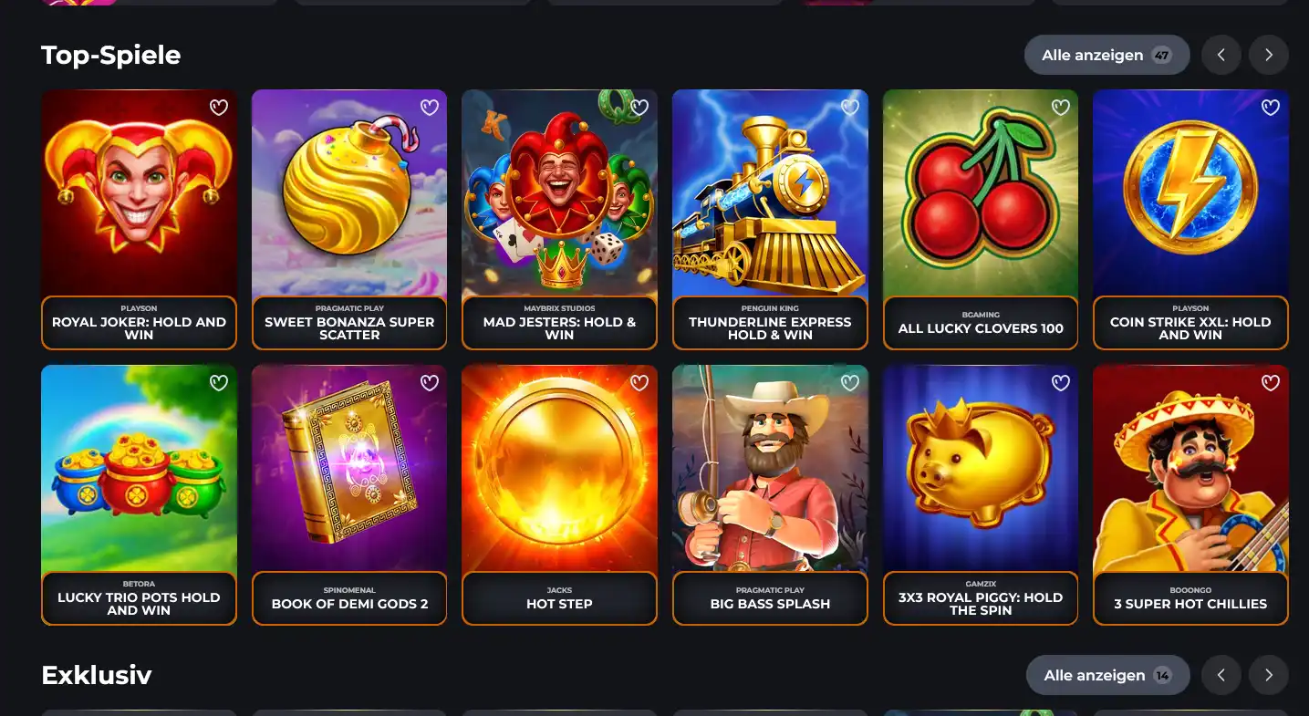 Slot-Lobby von Corgibet mit beliebten Spielautomaten