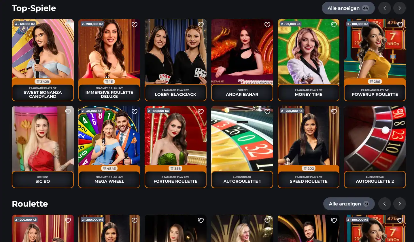 Live-Casino-Lobby von Corgibet mit echten Dealern